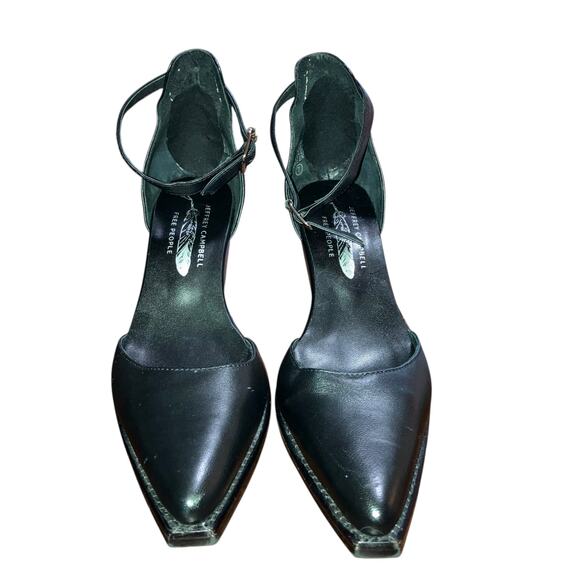 Jeffrey Campbell-Free People Black Leather Wedge Ankle-strap Heels- 7 - Picture 10 of 15